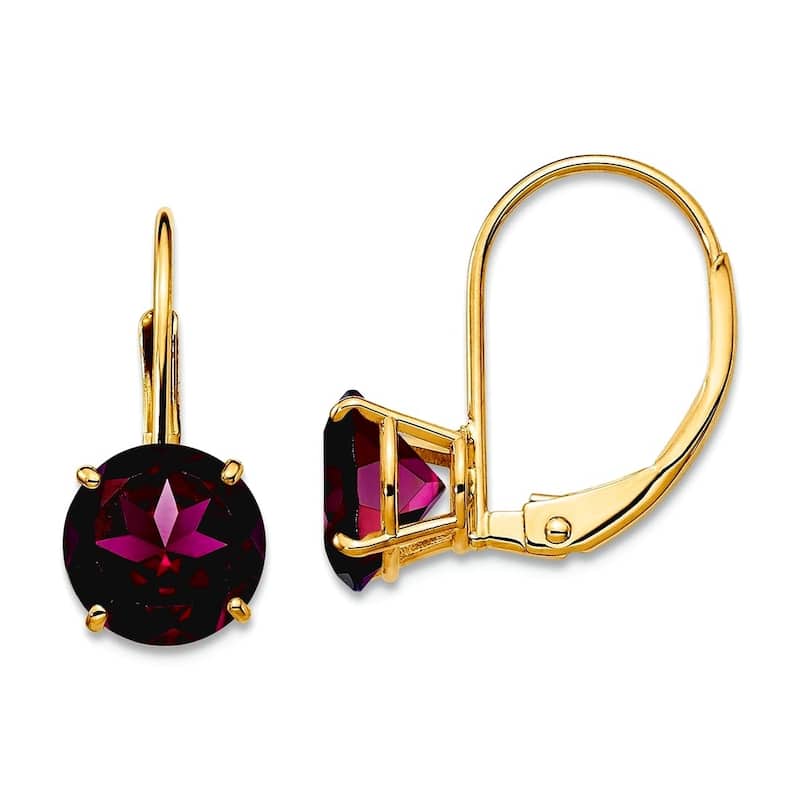 Curata 14k Yellow Gold 7mm Round Genuine Gemstone Lever-back Earrings - 18x7mm - Rhodolite Garnet