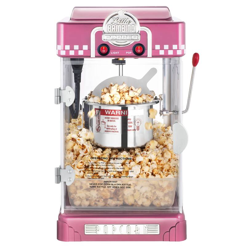 Little Bambino Countertop Popcorn Machine – 2.5oz Kettle with Measuring Spoon, Scoop, and 25 Serving Bags (Pink)