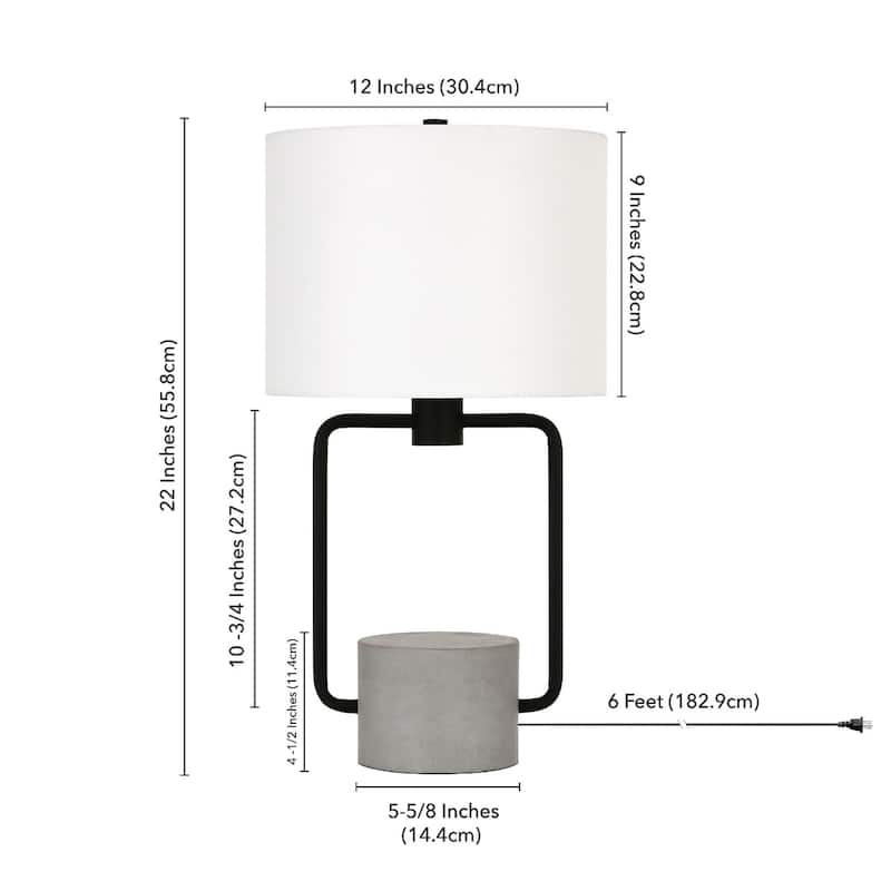 22" Black and Gray Concrete Table Lamp With White Drum Shade - 12" x 12" x 22"