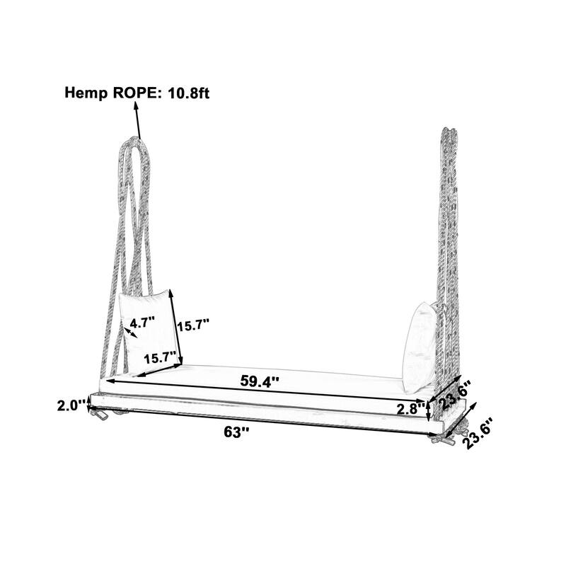 10.8Ft Patio Wooden Hanging Porch Swing Bench with Cushions