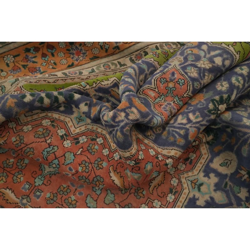 Hand Knotted Oriental 100% Wool Carpet Traditional Floral Navy Blue & Blues Tabriz Area Rug - 10' 9'' X 8' 0''