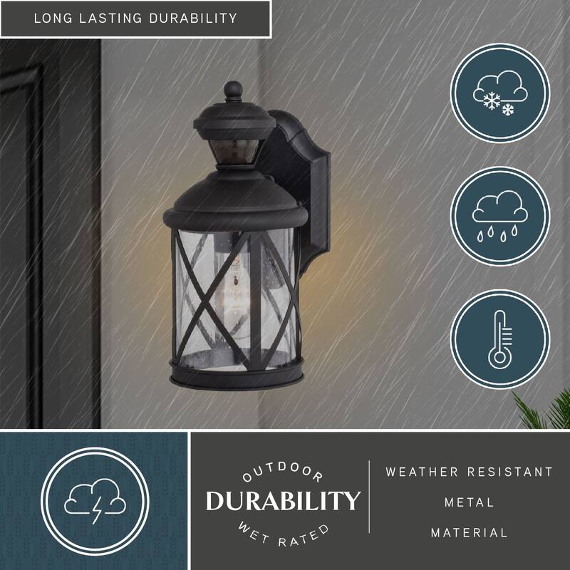 Henderson 1 Light Textured Black Motion Sensor Dusk to Dawn Outdoor Wall Lantern Clear Glass Shade, LED Compatible