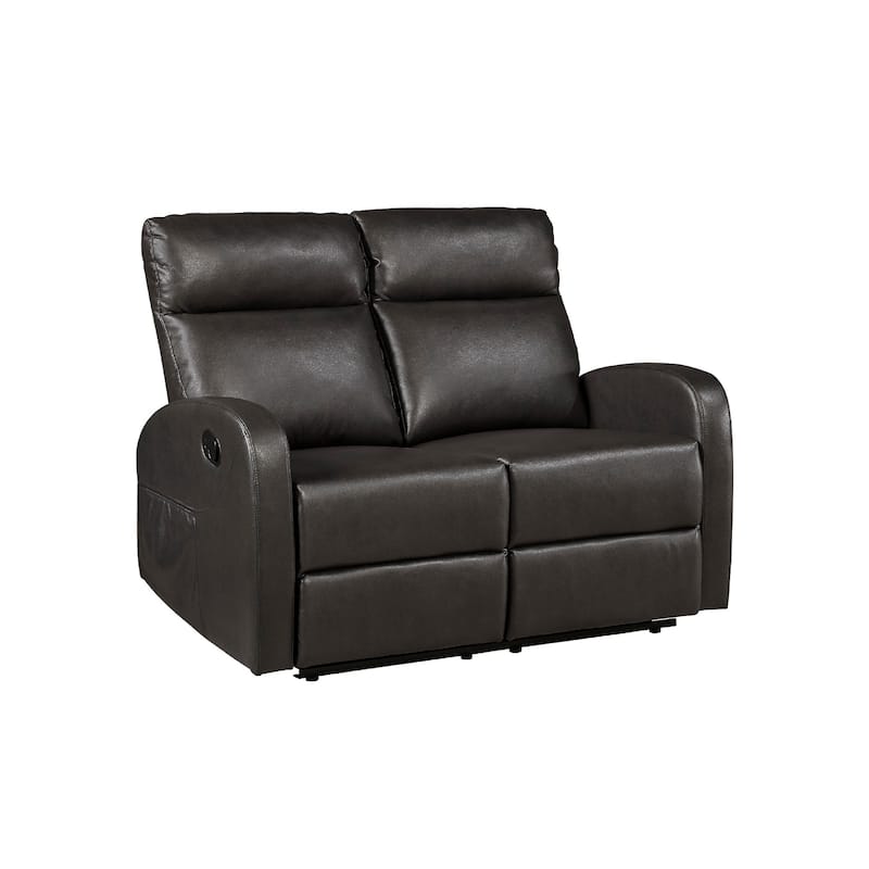 Mey Wall Hugger Manual Recliner Loveseat, Dark Brown Faux Leather 50 Inch