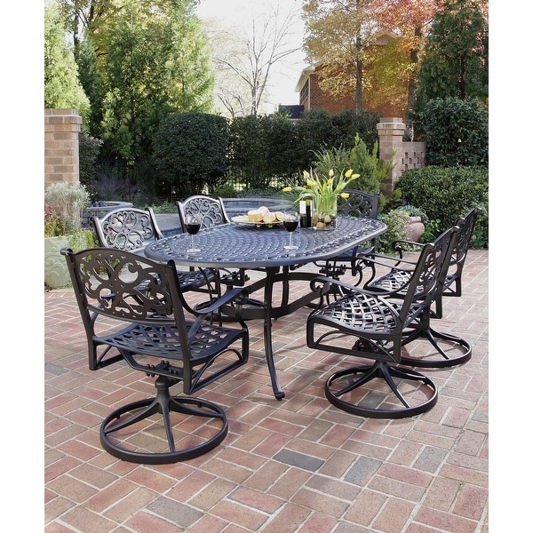 Sanibel Black 7-Piece Outdoor Dining Set, with Table & 6 Swivel Rocking Chairs
