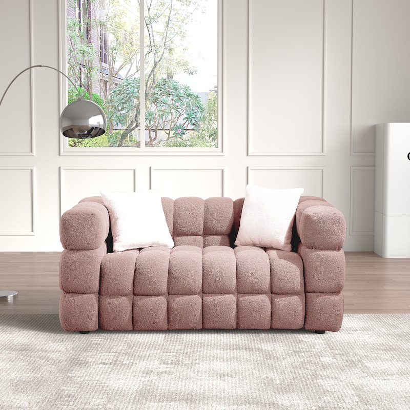Wayna Modern Square Sofa, Sherpa Thick Cushion Double Sofa - 2seat - Pink