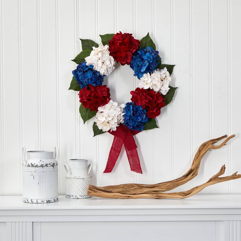 24" Red, White and Blue "Americana" Hydrangea Artificial Wreath