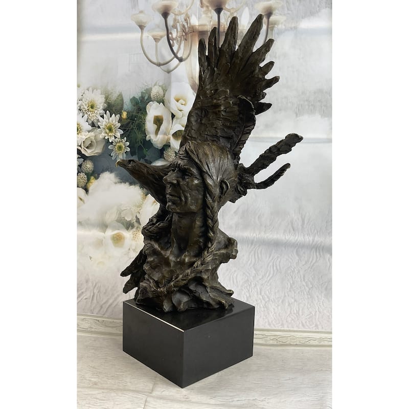 Bust Of Indian Chief Bronze Sculpture Statue Original Signed Nick Figure Art
