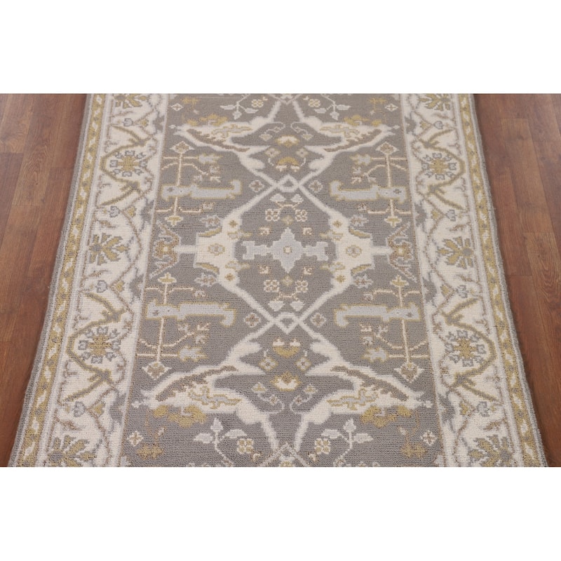Transitional Green Oushak Oriental Area Rug Handmade Wool Carpet - 3'11"x 5'11"