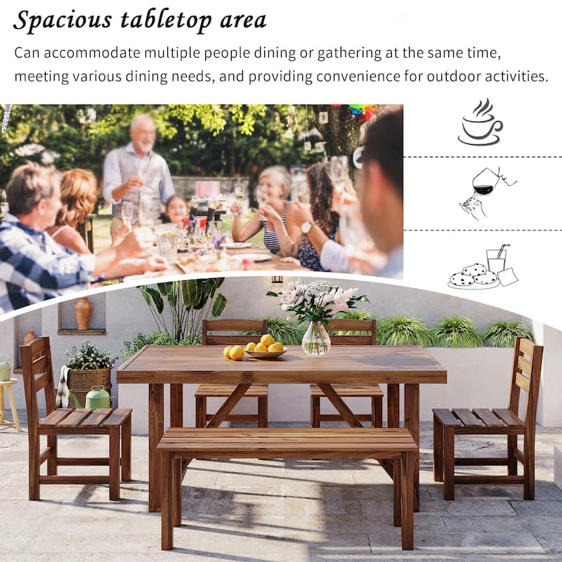 6-Piece Acacia Wood Outdoor Table and Chair Set