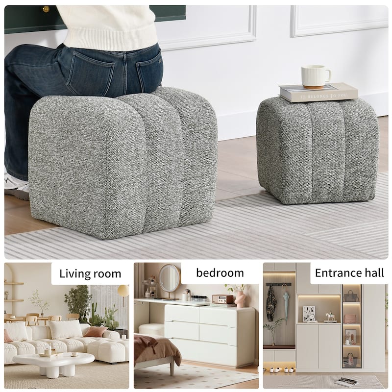 Modern 2-in-1 Nesting Upholstered Vanity Stool Ottoman Footrest Shoe Bench Set