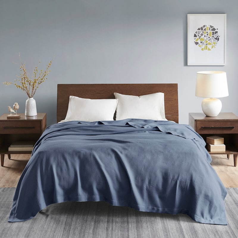 Madison Park Egyptian Cotton Solid Blanket - Twin - Blue