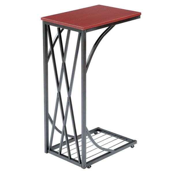 Sofa Side End Table - Metal Sides in Chrome or Black with Black or Walnut Top - C-Shaped Slides Up To Sofa Chair Recliner