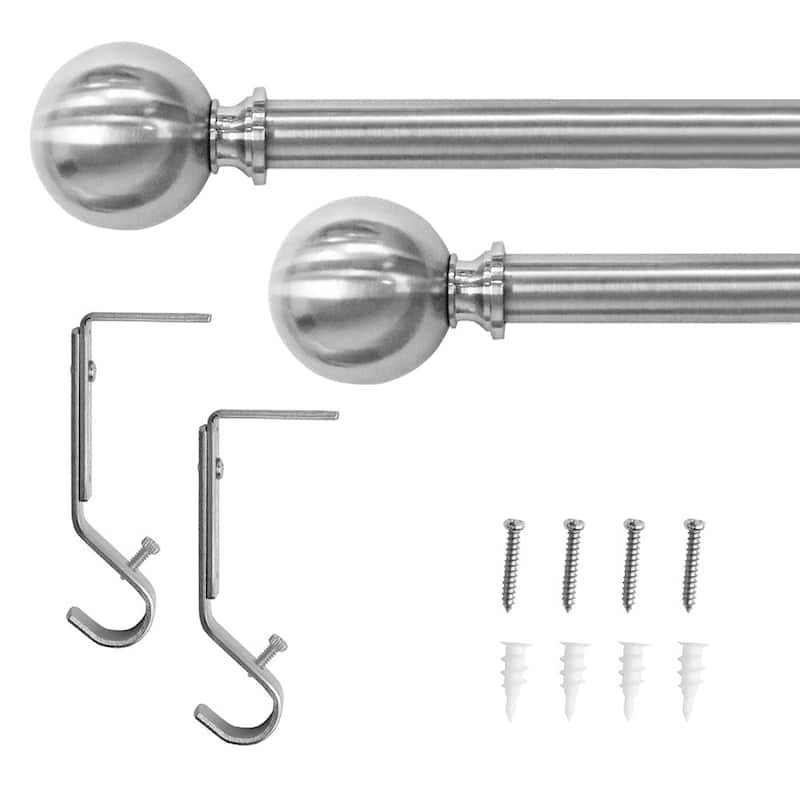 3/4" Drapery Single Curtain Rod Set with Classic Sphere Finials_Brushed Nickel - Silver - 36"-66"