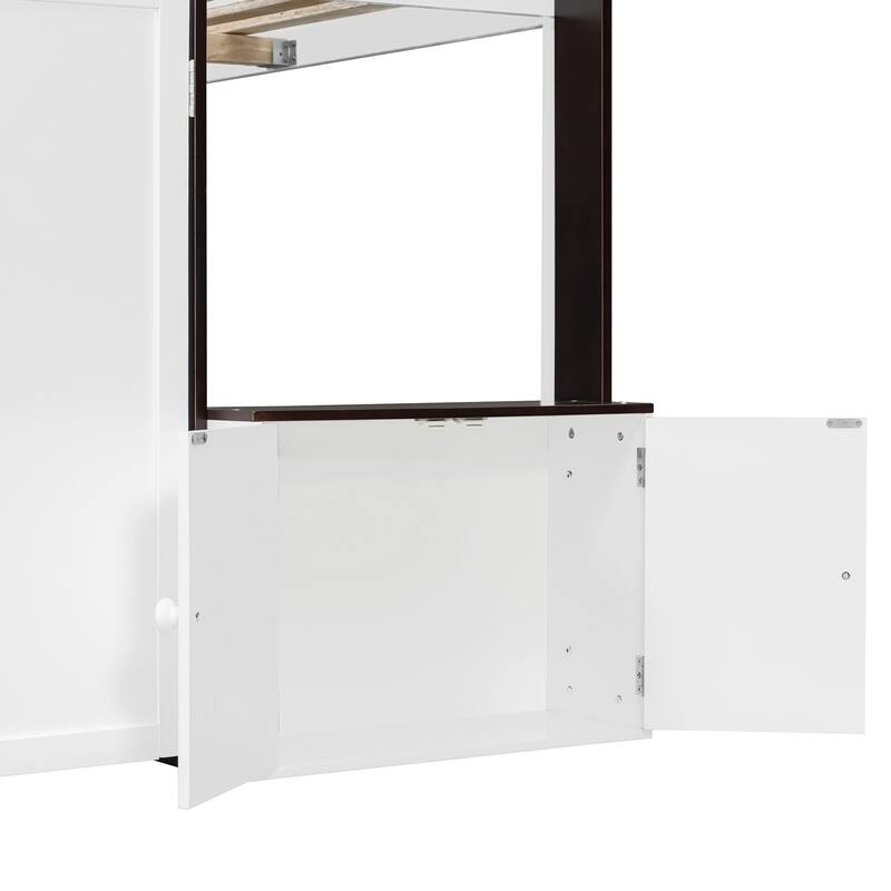 Roomfitters Full Loft House Bed with Playhouse and Storage Cabinets, Modern Wood Cabin Sleeper