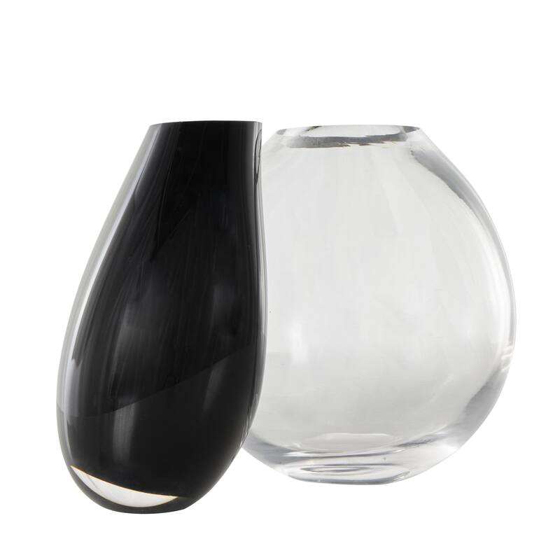 Recycled Glass Abstract Handmade 2 Opening Decorative Vase with Clear Glass Accent - Black - Roche River Decor