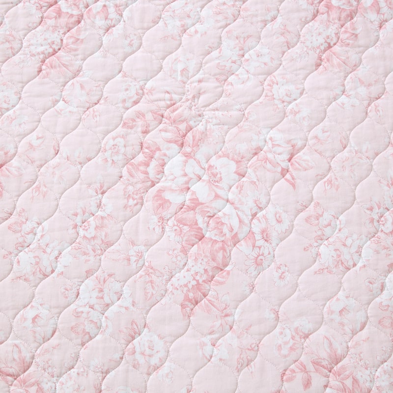 Laura Ashley Toile Delightful Cotton Reversible Pink Quilt Set