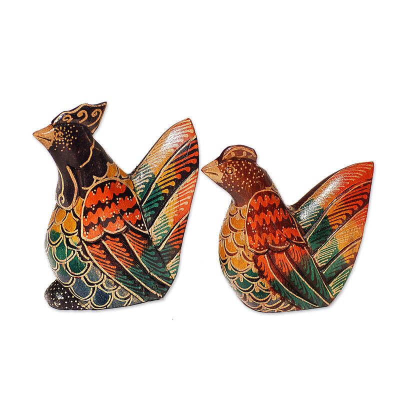 Novica Handmade Chicken Couple Wood Figurines (Set Of 2)