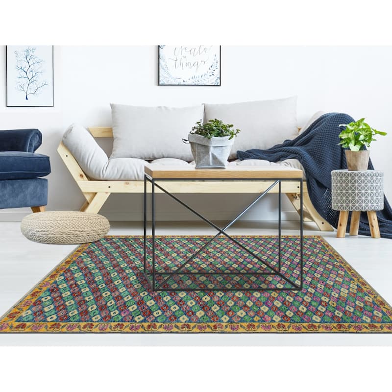 Balochi Ainagul Blue/Gold Rug - 3'11" x 6'0"
