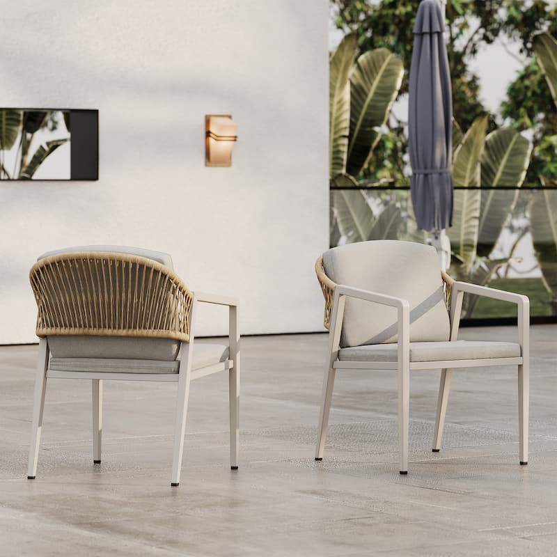 Oaklen All Weather Outdoor Patio Dining Chairs with Cushions (Set of 2) by Christopher Knight Home
