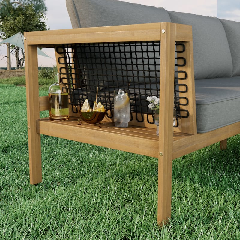 Exclusive 4-Piece Outdoor Acacia Wood Sectional Sofa Set with Woven Rope Armrests