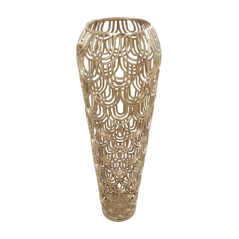 Aluminum Metal Geometric Tall Art Deco Inspired Arched Decorative Vase - Gold or Silver - Roche River Decor