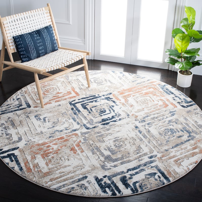 SAFAVIEH Coppertone Liseth Distressed Rug - 6'7" Round - Ivory/Navy
