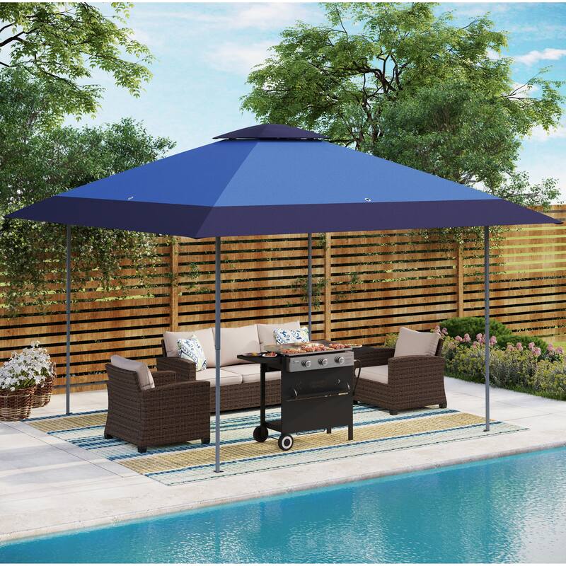 13' x 13' Outdoor Canopy Patio Gazebo Reinforced garden Pop-up Canopy Tentwith Elegant Corner Curtain - 13x13ft - Blue(without curtain)