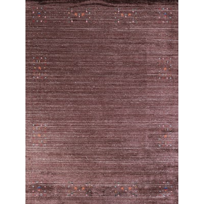Hand Knotted Oriental Viscose Silk Carpet Tribal Stripe Brown Gabbeh Area Rug - 9' 10'' X 8' 2''