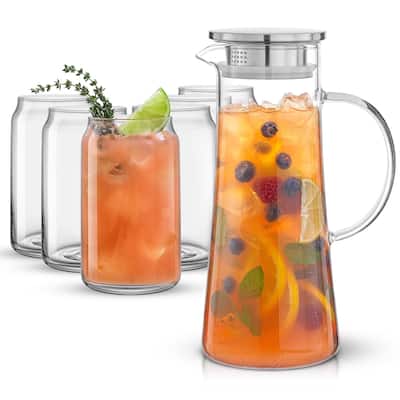JoyJolt Glass Water Pitcher with Set of 6 Drinking Glasses Set