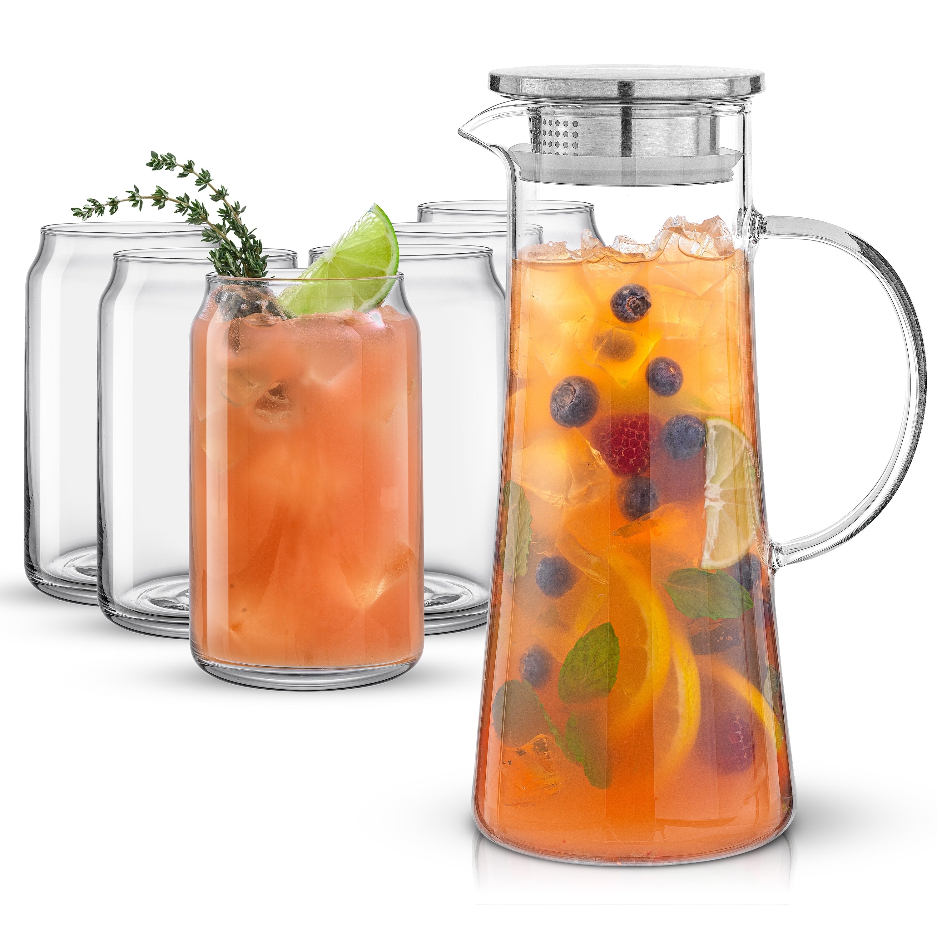 JoyJolt Glass Water Pitcher with Set of 6 Drinking Glasses Set