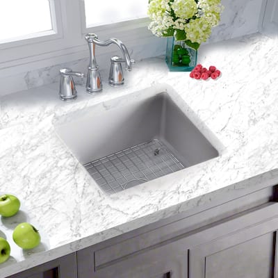 Square Matte Gray Dualmount Fireclay Kitchen or Bar Sink - 18 x 18 x8.5 inches