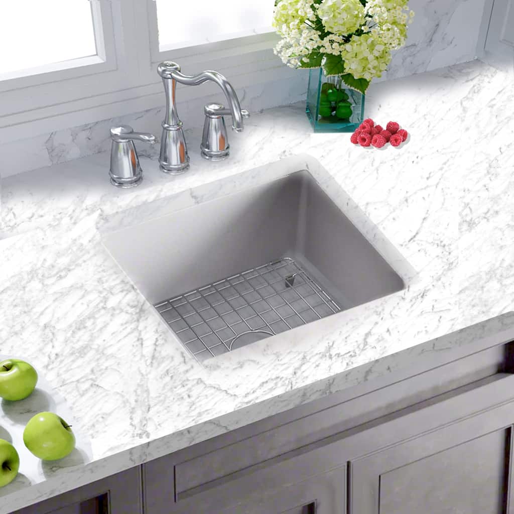 Square Matte Gray Dualmount Fireclay Kitchen or Bar Sink - 18 x 18 x8.5 inches