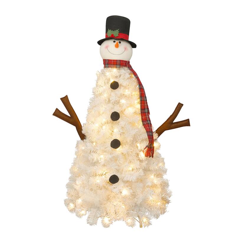 4ft Pre-lit Christmas Tree with 100 Lights, Snowman-Shaped Artificial Christmas Tree, Xmas Tree with 380 Branch Tips,PVC