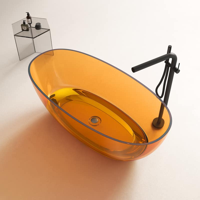 Vanity Art 59" or 67" Stone Resin Oval Freestanding Bathtub, Soaking Tub with Pop Up Drain