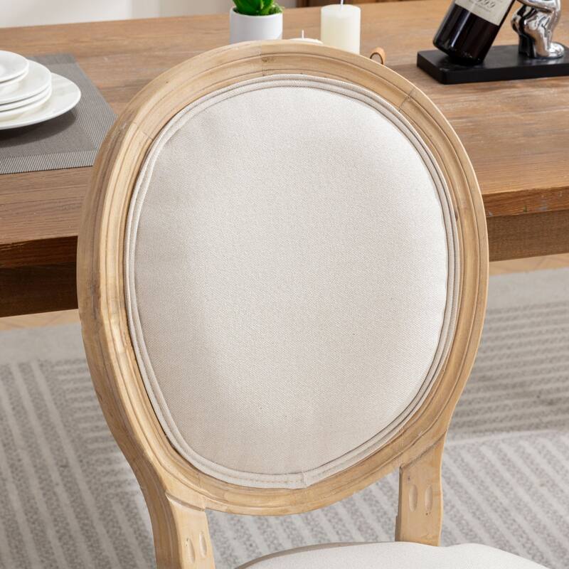 Fabric Dining Chairs Set of 2, Wooden Kitchen Side Chairs, Upholstered Dining Chairs with Oval Back & Solid Wood Frame