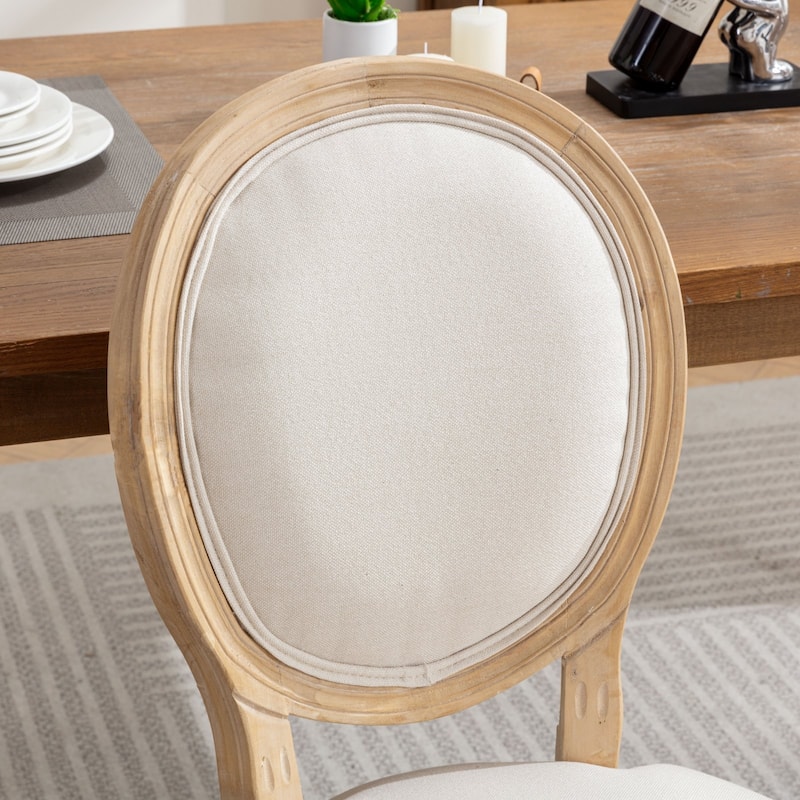 French Style Linen Fabric Dining Chairs - Set of 2 with Solid Wood Frame