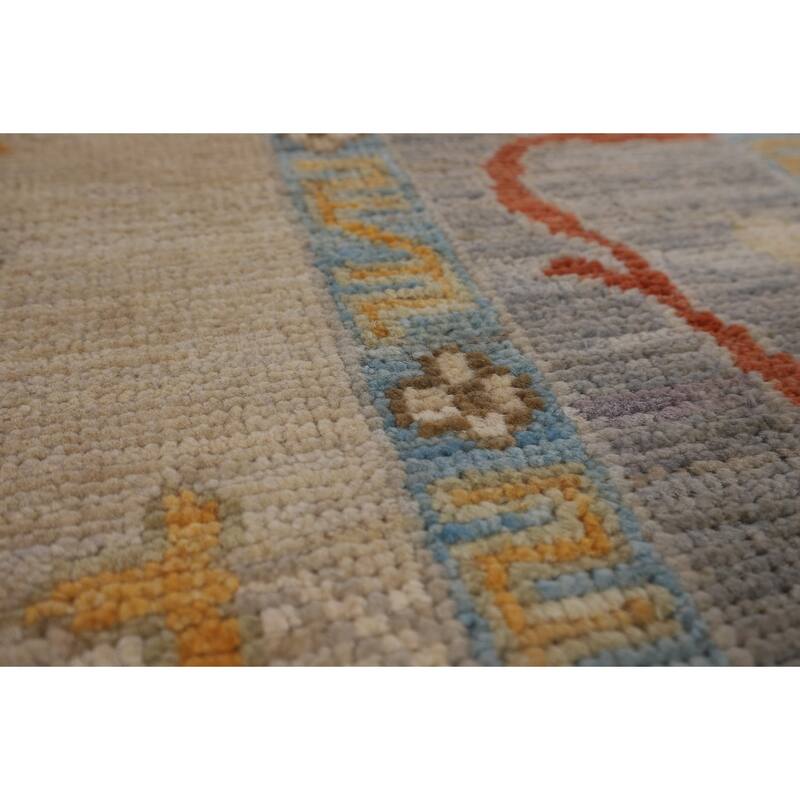Vegetable Dye Oushak Area Rug Handmade Beige Wool Carpet - 5'0"x 6'10"