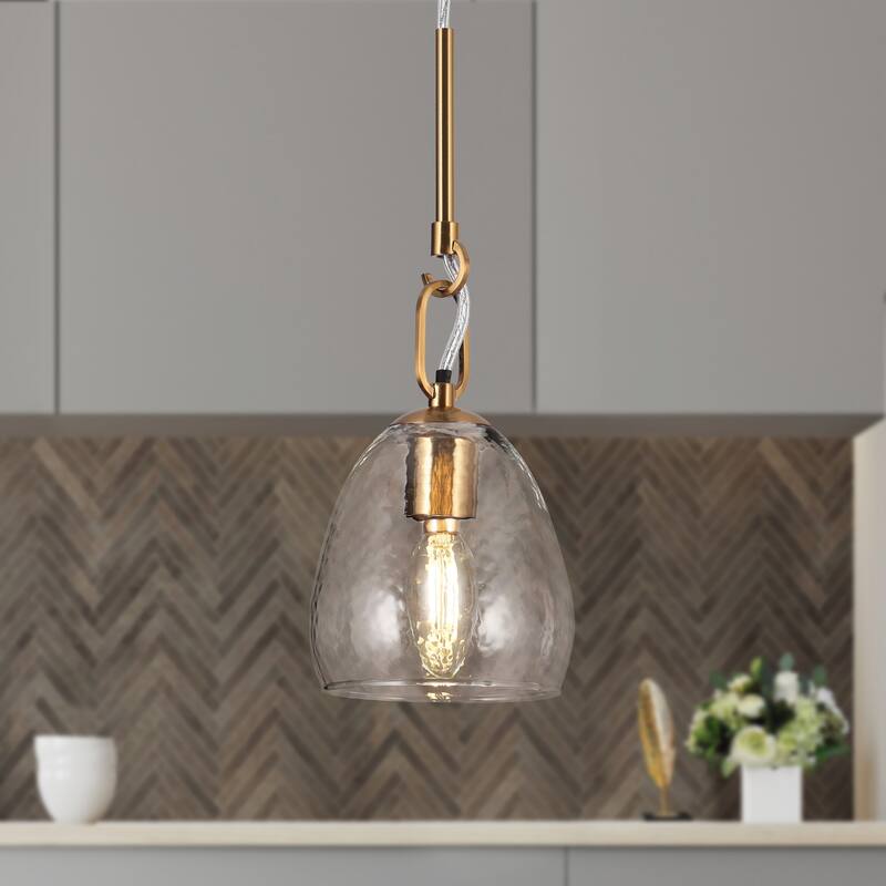 Blobfish Modern Gold 1-Light Glass Pendant Lights for Kitchen Island - 5.1"D x 18"H - 73"H