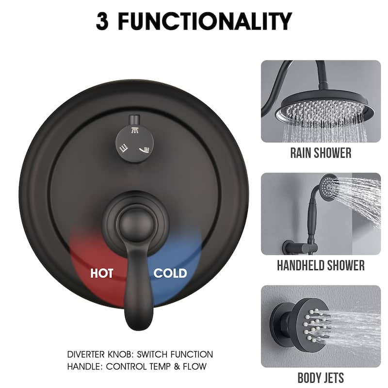PROOX 9" Rain ShowerHead Body jet System with handheld shower Rough-in Valve