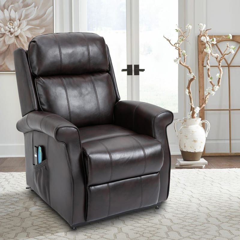 Clihome Faux Leather Elderly Power Lift Recliner Chair with Massage - Black