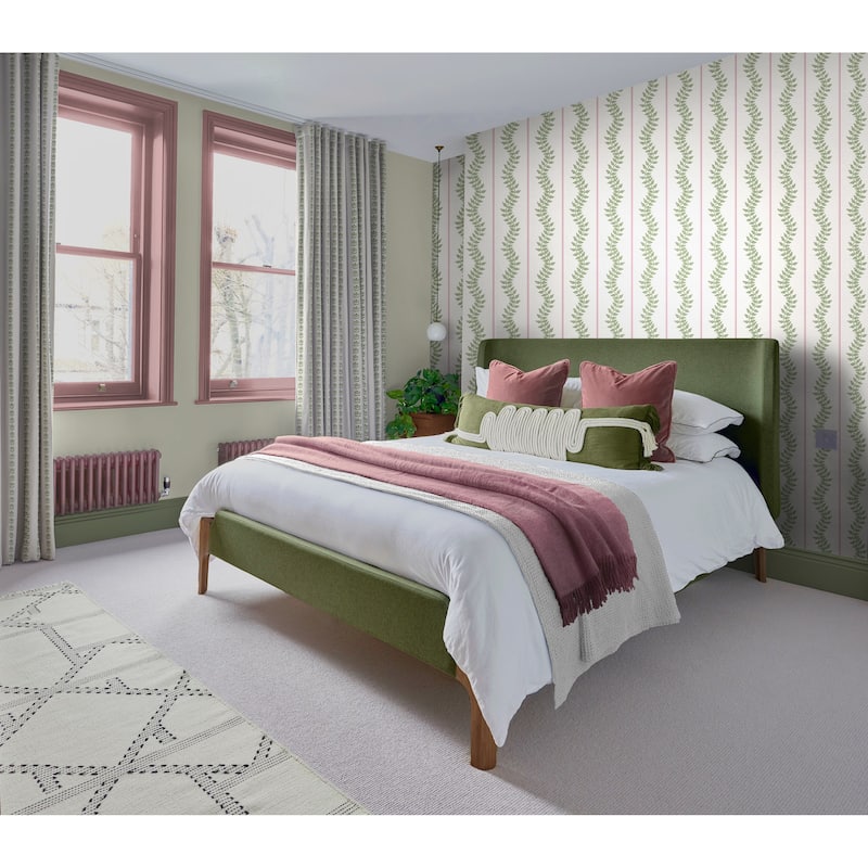 Graham & Brown Laurel Leaf Stripe Pink & Green Wallpaper