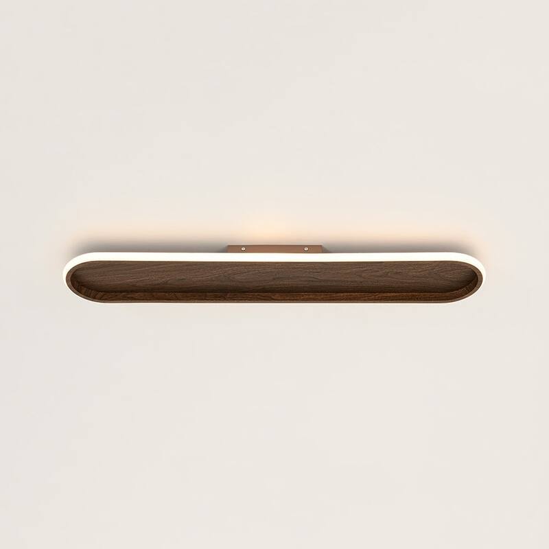 Minimalist Walnut Wood Linear Oval Dimmable LED Semi Flush Mount - 31.7 Inches