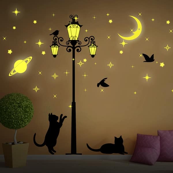 slide 2 of 5, Walplus Moon Stars Glow in Dark Street Light Wall Sticker Nursery Decor