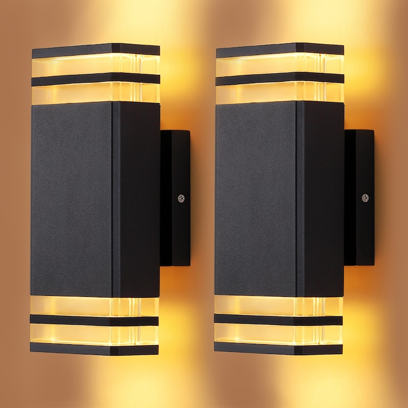 Outdoor Wall Lights 2Pack, Integrated LED Wall Sconce, Aluminum IP65 Waterproof - Black