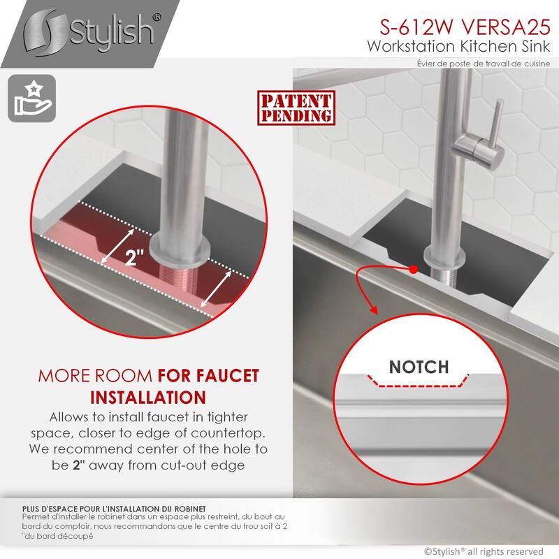 STYLISH 25 inches Workstation Single Bowl Undermount 16 Gauge Stainless Steel Kitchen Sink with Built in Accessories Handmade