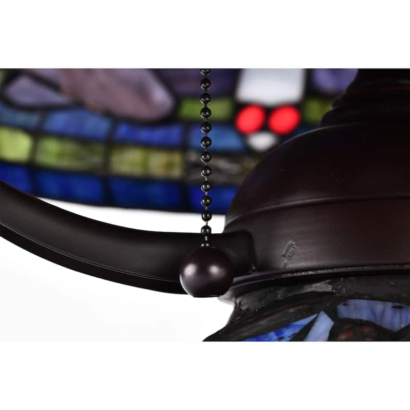 Shulba Dragonfly Base and Shade 2-Light Table Lamp Blue Tiffany Style Glass