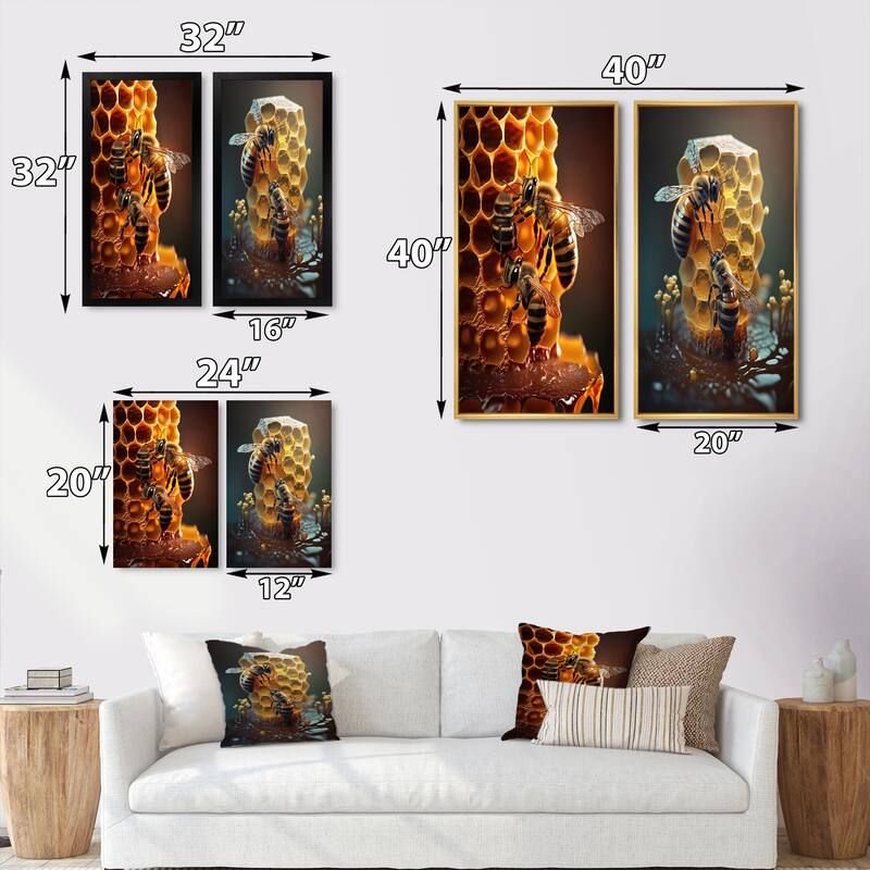 Designart "Honey Bees In Nest" Bee Wall Art Set Of 2 Yellow Modern Gallery Set For Office Decor