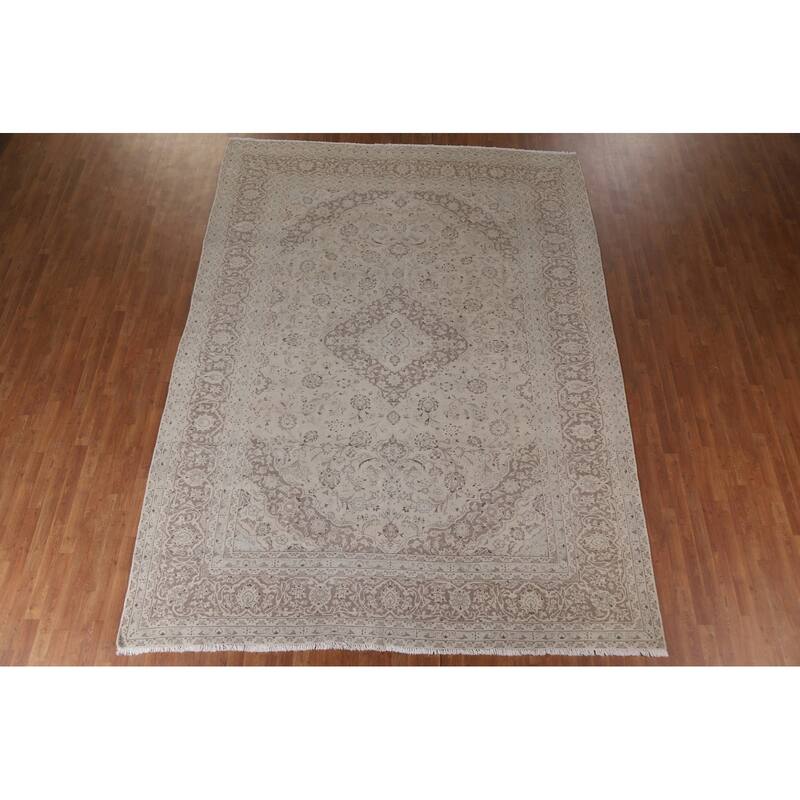 Hand Knotted Oriental 100% Wool Carpet Traditional Floral Beige & Ivories Kashan Area Rug - 12' 5'' X 9' 5''