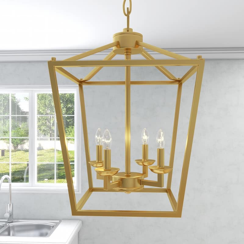 4 Light Soft Gold Lantern Pendant - 12"x12"x18"