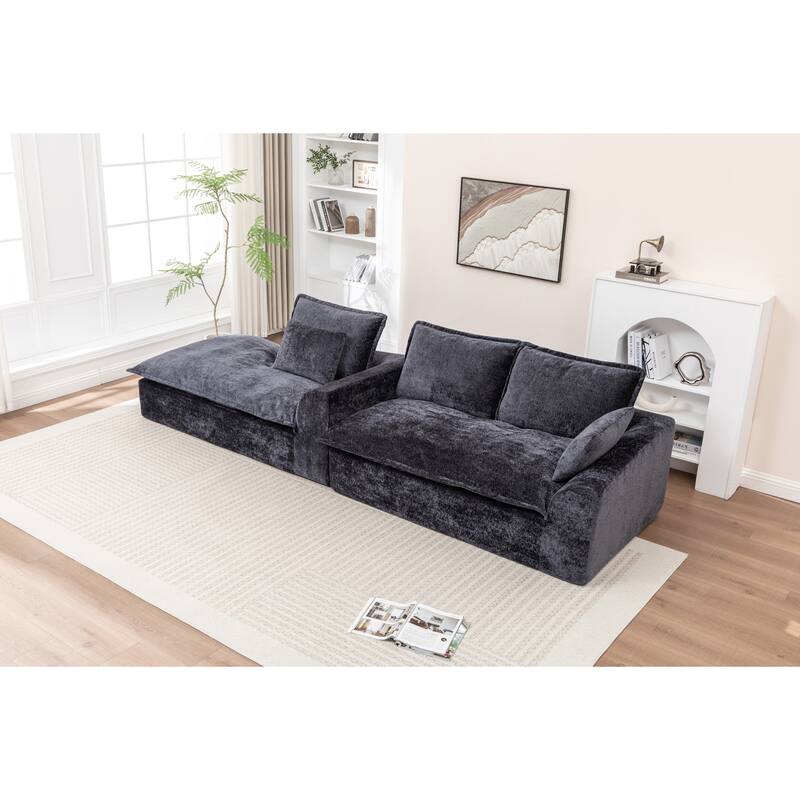 Modular Cloud Sectional Couch with L-Shape Chaise, Chenille Upholstered Boneless Sofa, Compressed Deep Seat Sofa with Pillows
